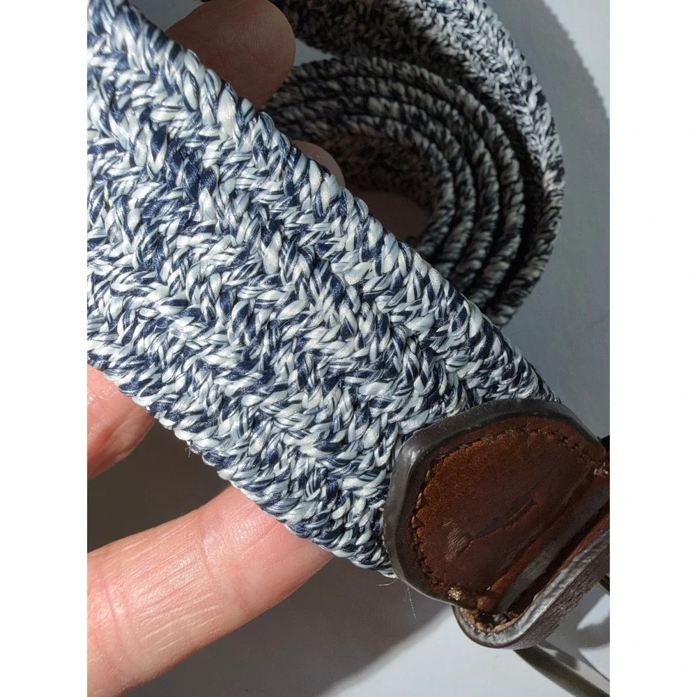 Tommy Bahama Belt Mens 2XL Blue White Woven Braided w/Leather Trim Casual